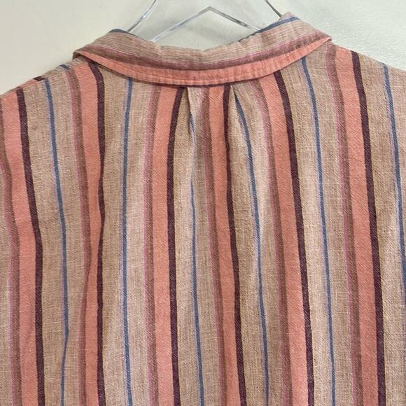 Maeve Small | Linen Cotton Button Down | Striped Pink Peach Blue | Anthropologie - Picture 7 of 10